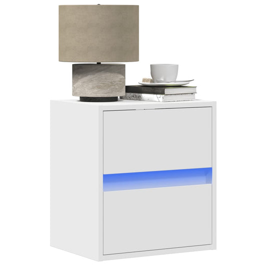 Wall-mounted bedside tables with LED lights 2 pcs. White