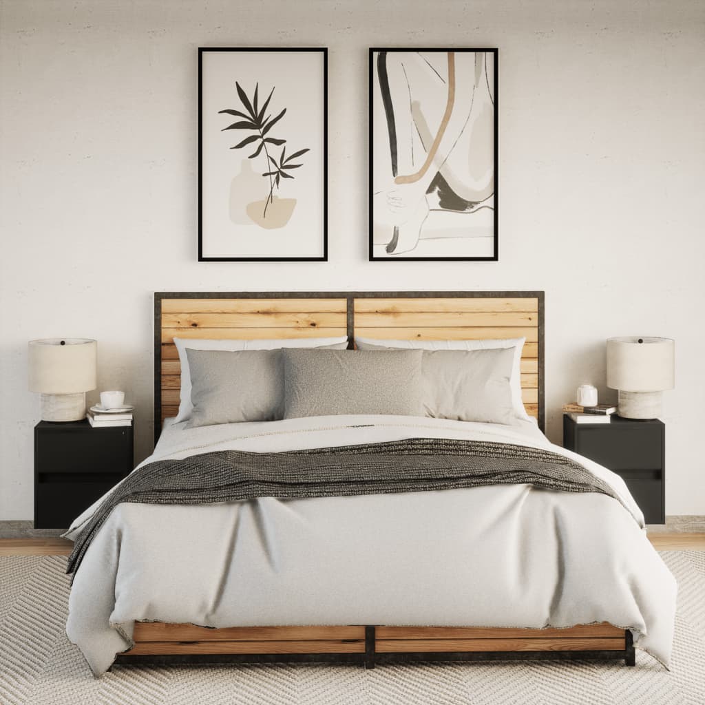 Wall-mounted bedside tables with LED lights 2 pcs. Black