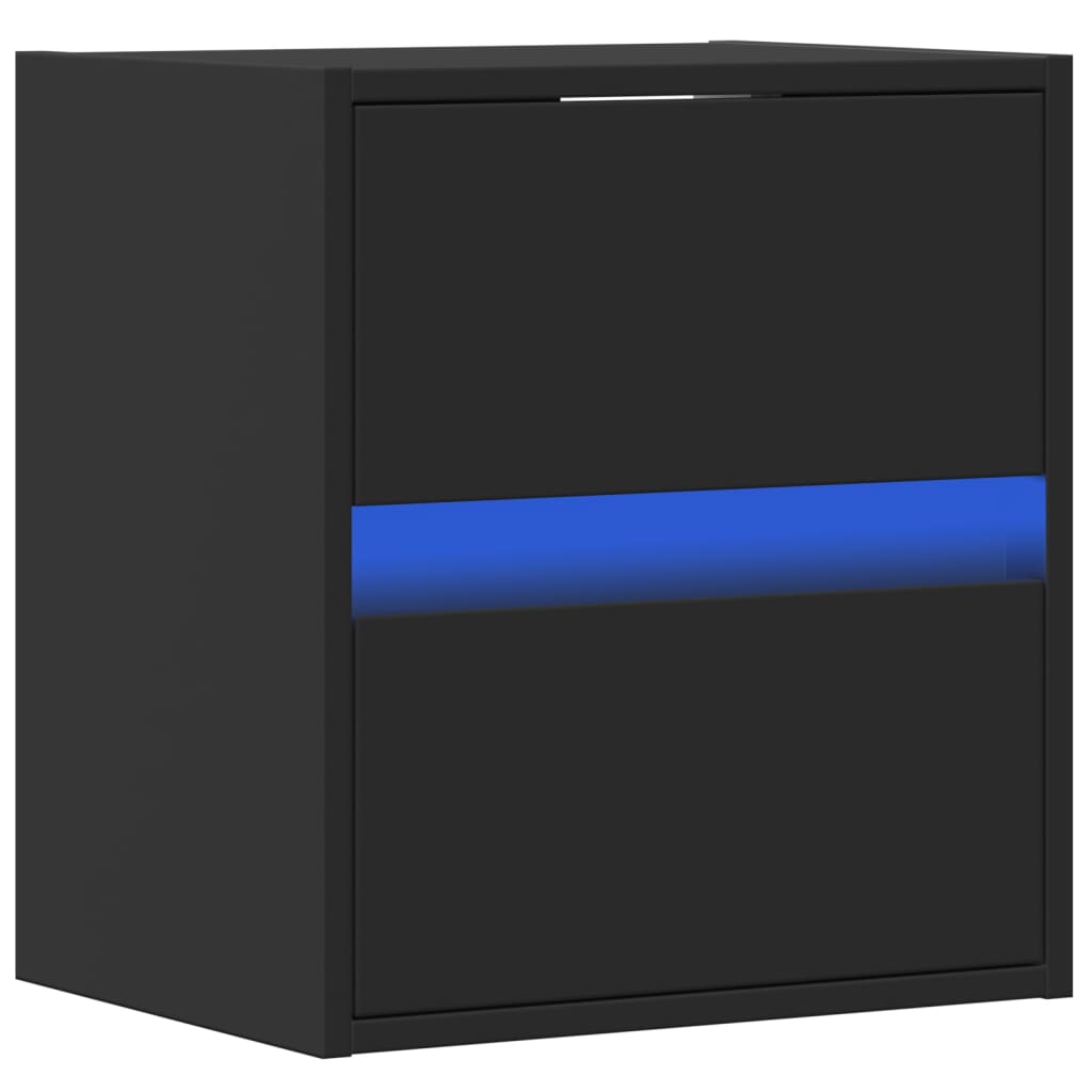 Wall-mounted bedside tables with LED lights 2 pcs. Black