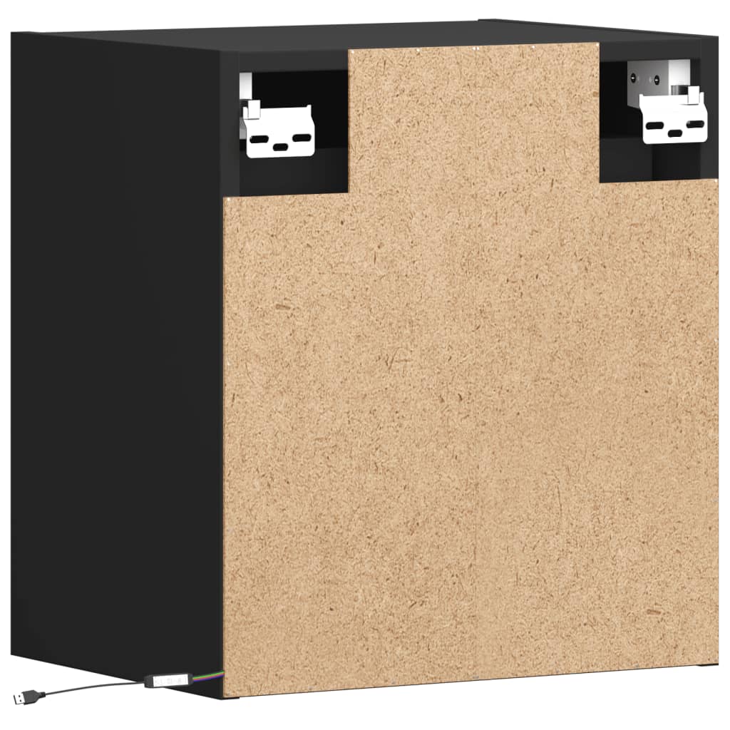 Wall-mounted bedside tables with LED lights 2 pcs. Black