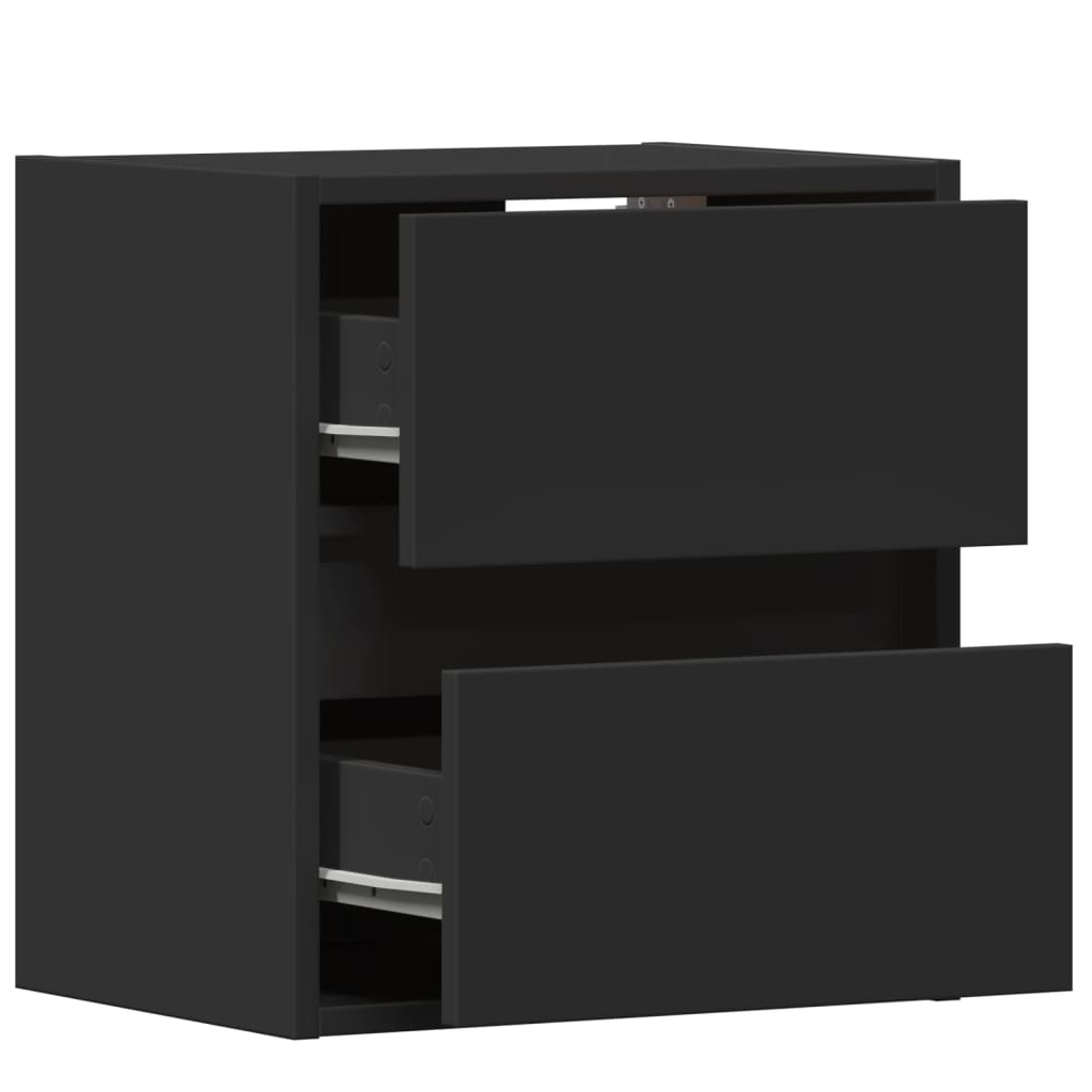 Wall-mounted bedside tables with LED lights 2 pcs. Black