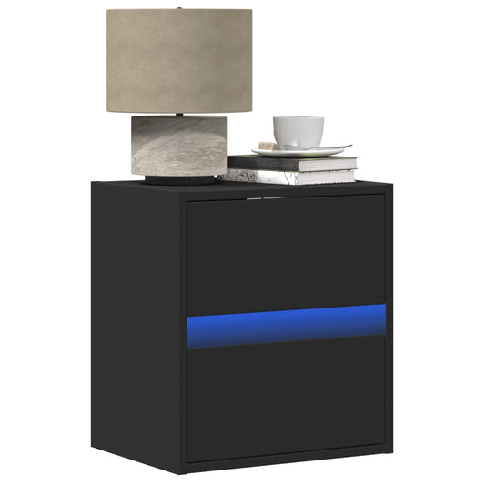 Wall-mounted bedside tables with LED lights 2 pcs. Black