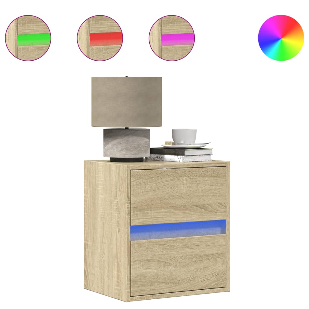 Wall-mounted bedside tables with LED lights 2 pcs. Sonoma oak