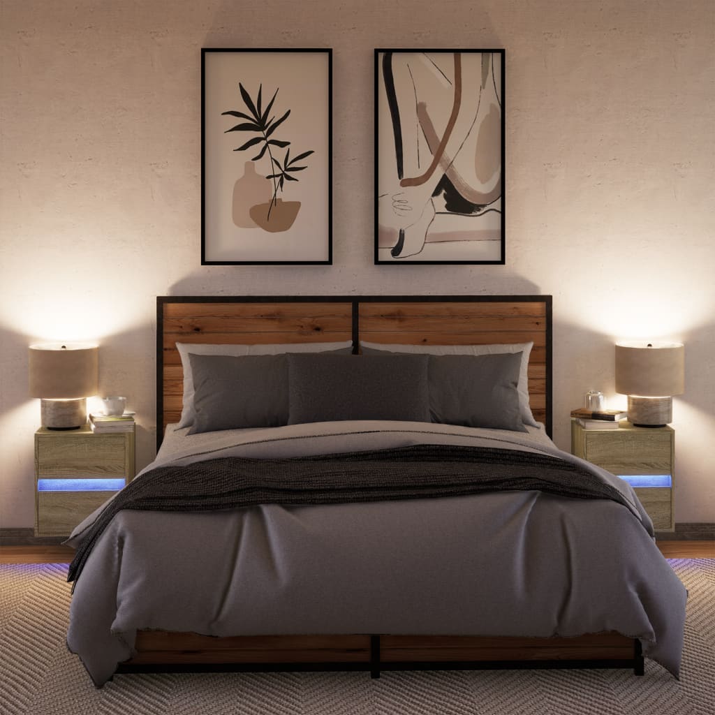 Wall-mounted bedside tables with LED lights 2 pcs. Sonoma oak