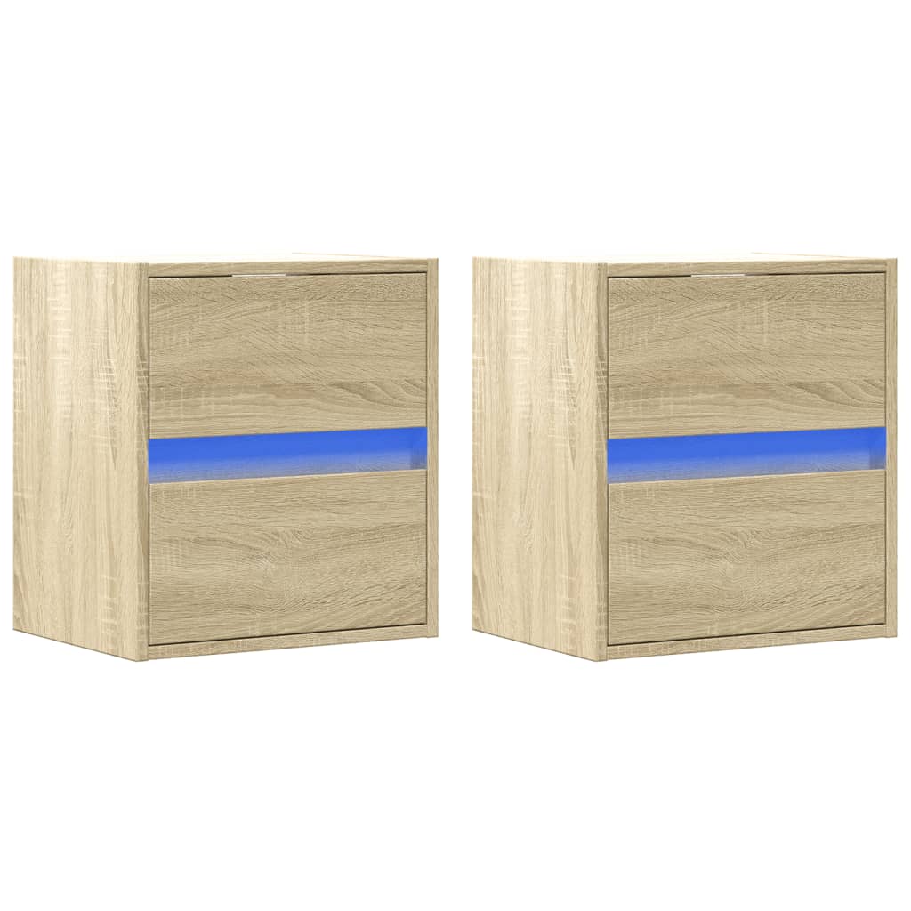 Wall-mounted bedside tables with LED lights 2 pcs. Sonoma oak