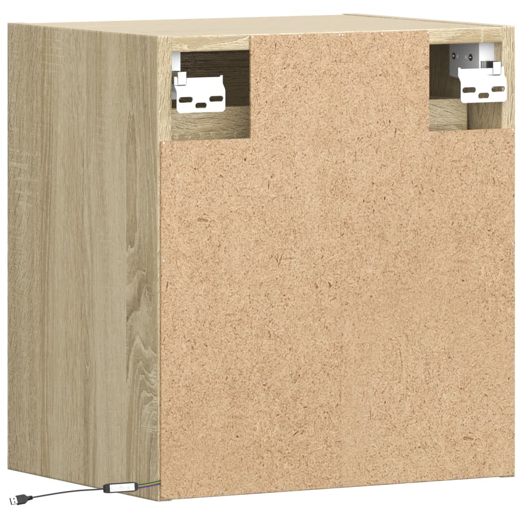 Wall-mounted bedside tables with LED lights 2 pcs. Sonoma oak