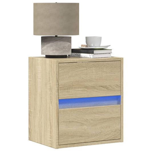 Wall-mounted bedside tables with LED lights 2 pcs. Sonoma oak