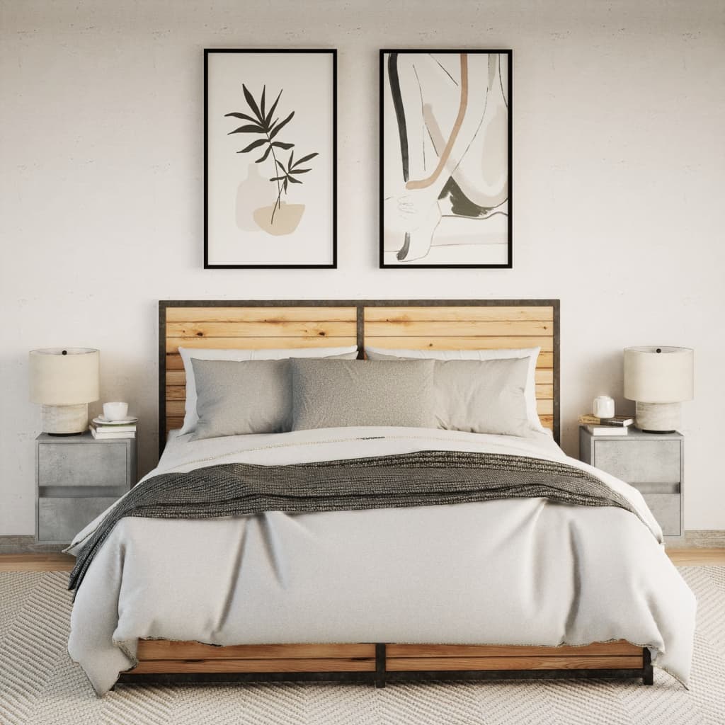 Wall-mounted bedside tables with LED lights 2 pcs. Concrete grey