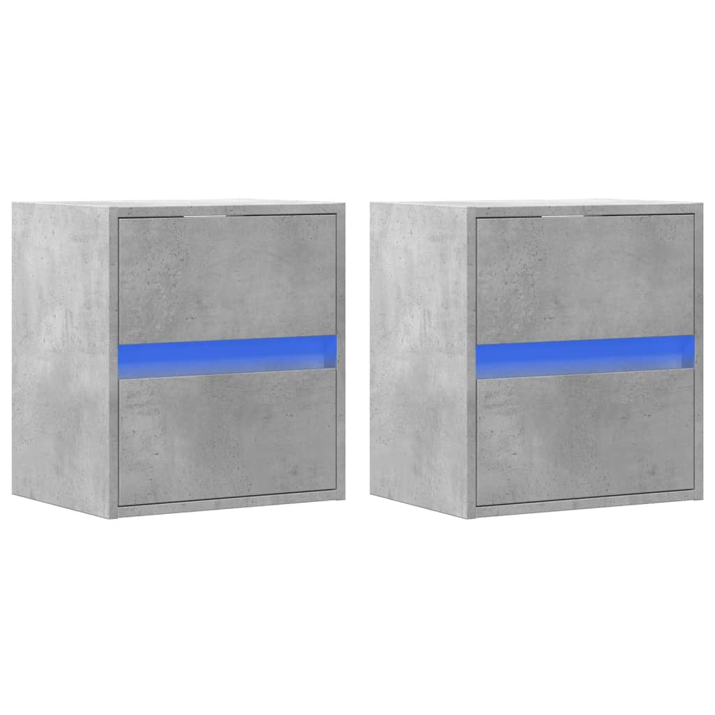 Wall-mounted bedside tables with LED lights 2 pcs. Concrete grey