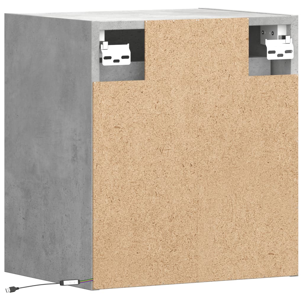 Wall-mounted bedside tables with LED lights 2 pcs. Concrete grey