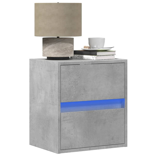 Wall-mounted bedside tables with LED lights 2 pcs. Concrete grey