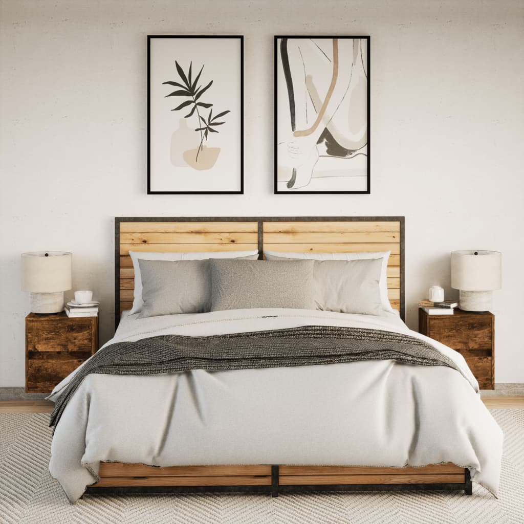 Wall-mounted bedside tables with LED lights 2 pcs. Smoked oak