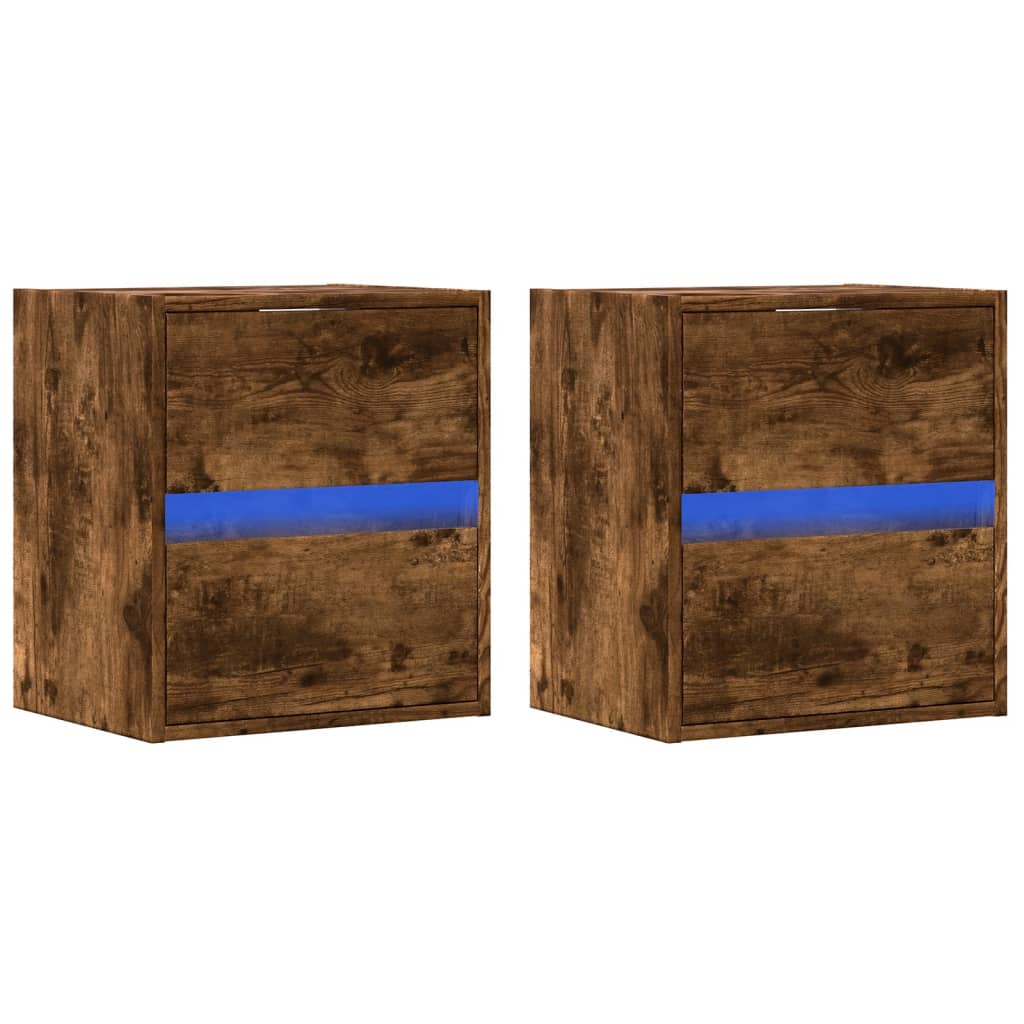 Wall-mounted bedside tables with LED lights 2 pcs. Smoked oak