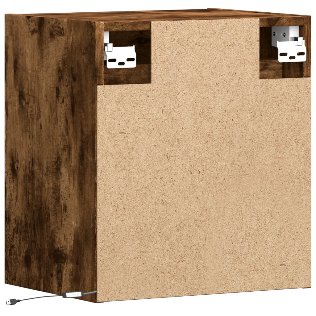 Wall-mounted bedside tables with LED lights 2 pcs. Smoked oak