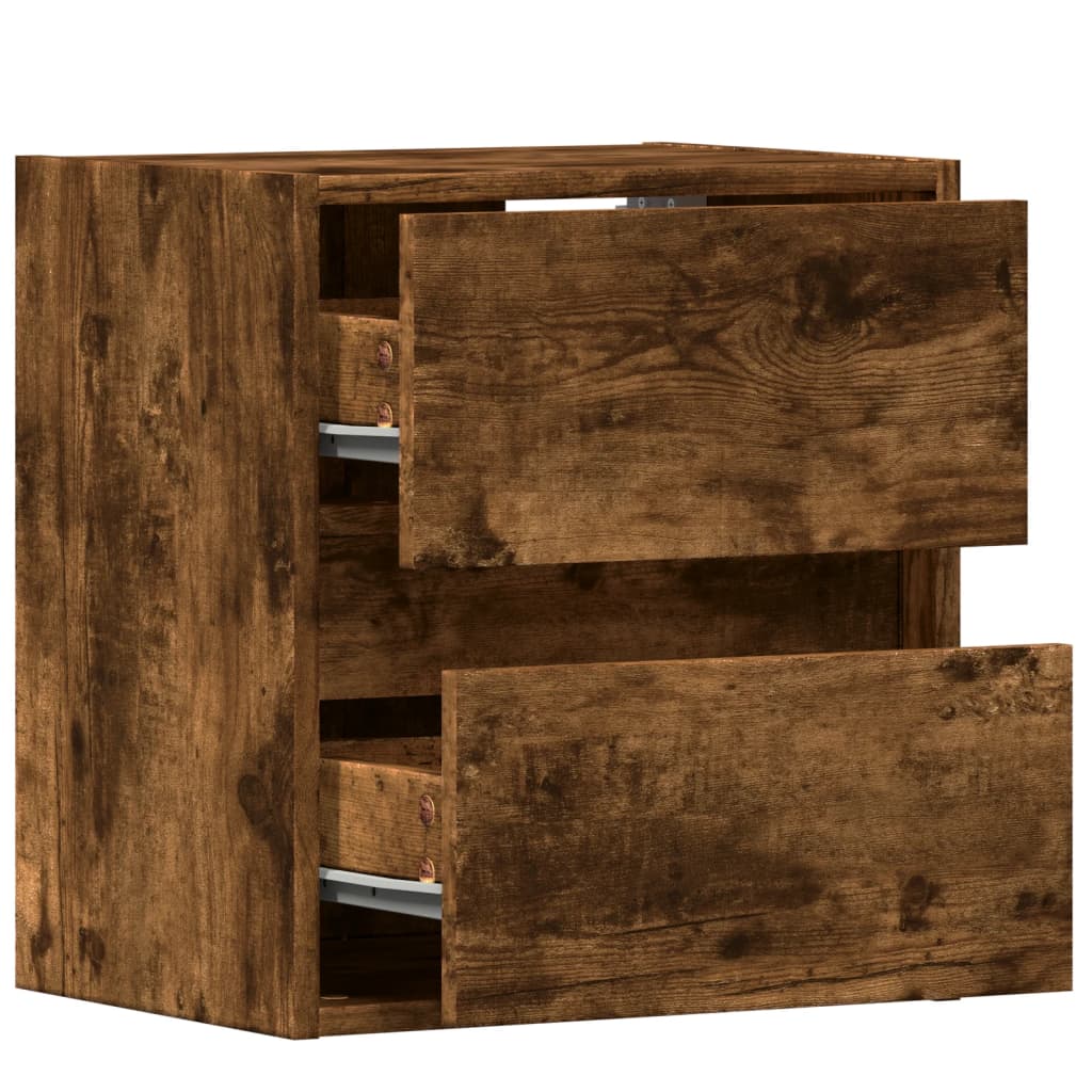 Wall-mounted bedside tables with LED lights 2 pcs. Smoked oak