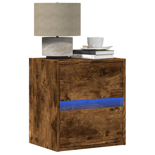 Wall-mounted bedside tables with LED lights 2 pcs. Smoked oak