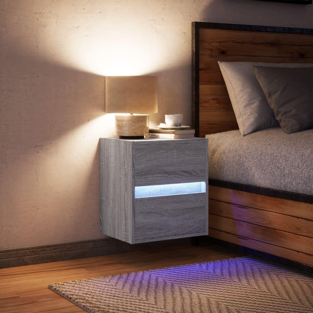 Wall-mounted bedside table with LED lights Gray Sonoma