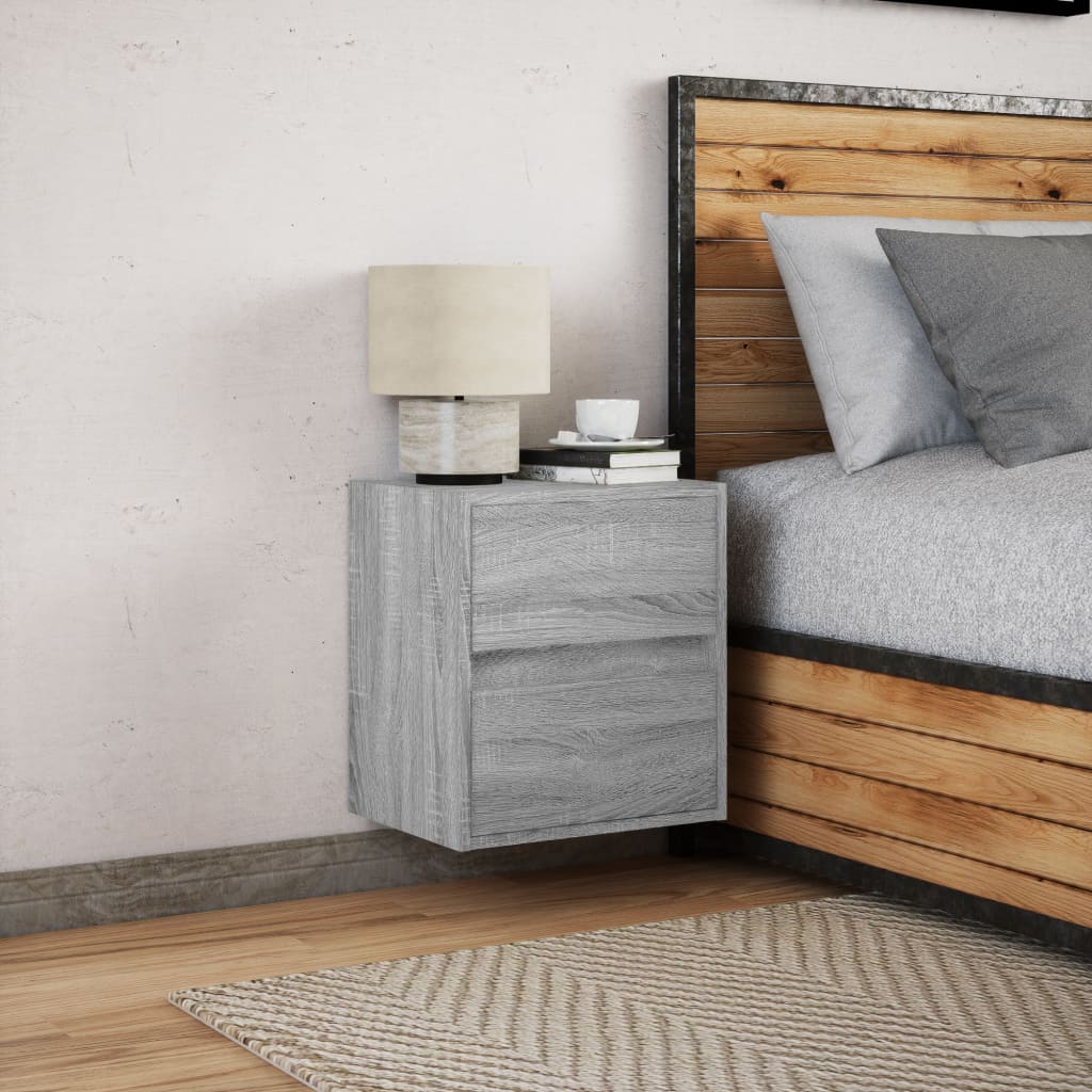 Wall-mounted bedside table with LED lights Gray Sonoma