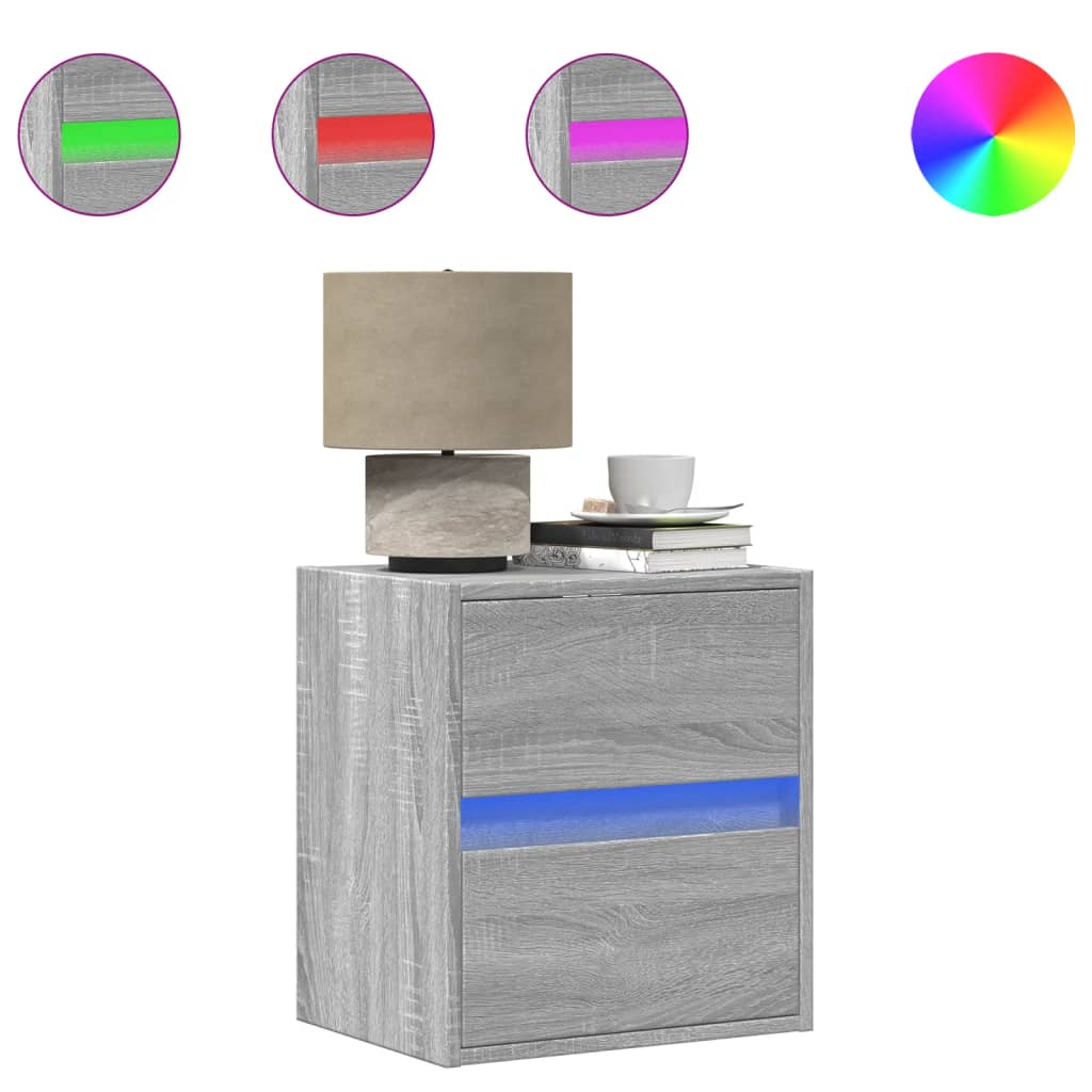 Wall-mounted bedside tables with LED lights 2 pcs. Gray Sonoma