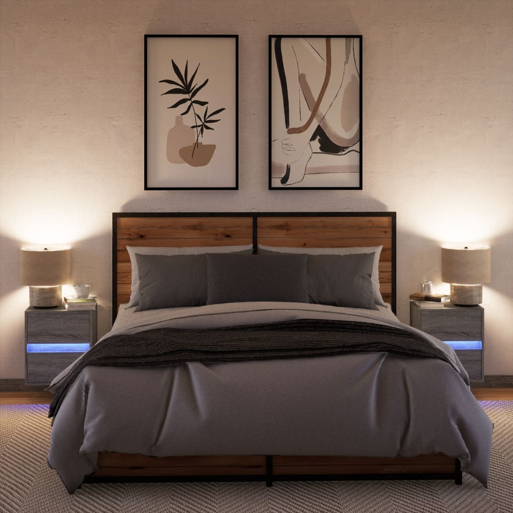 Wall-mounted bedside tables with LED lights 2 pcs. Gray Sonoma