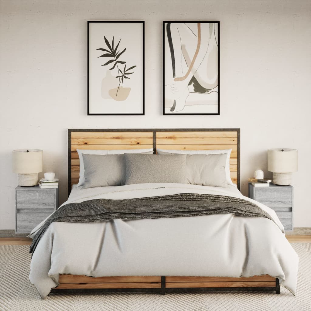 Wall-mounted bedside tables with LED lights 2 pcs. Gray Sonoma