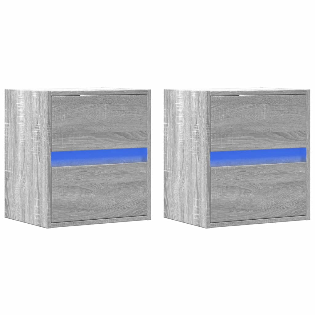 Wall-mounted bedside tables with LED lights 2 pcs. Gray Sonoma