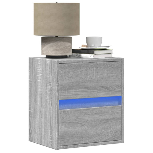 Wall-mounted bedside tables with LED lights 2 pcs. Gray Sonoma