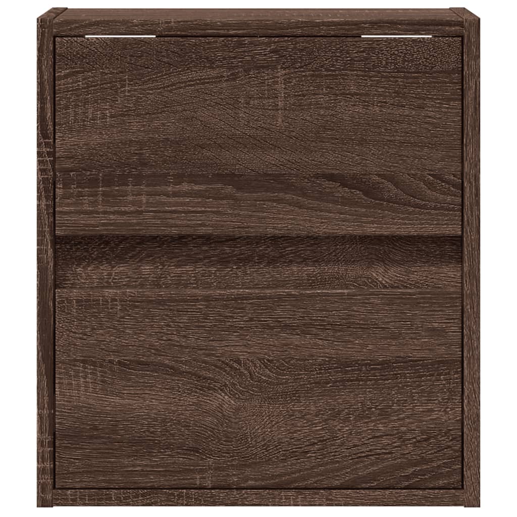 Wall-mounted bedside table with LED lights brown oak look