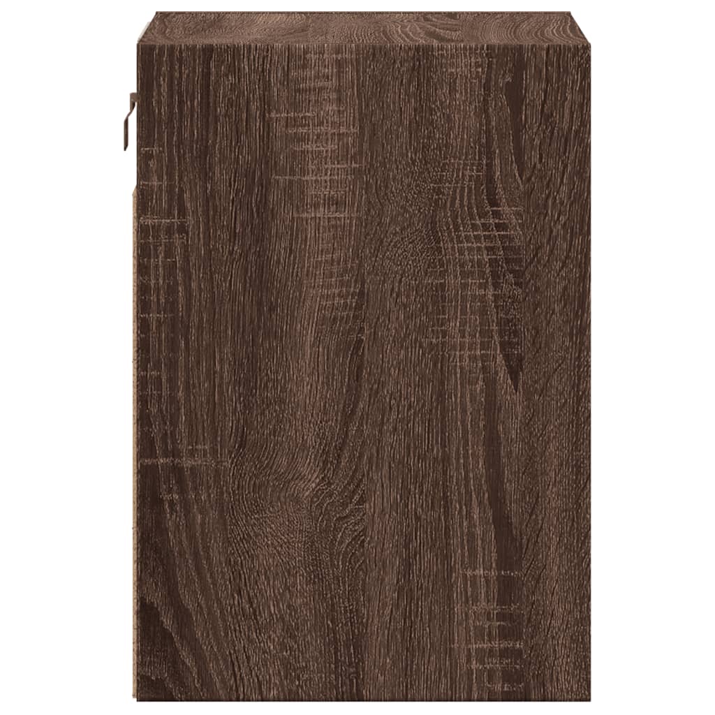 Wall-mounted bedside table with LED lights brown oak look