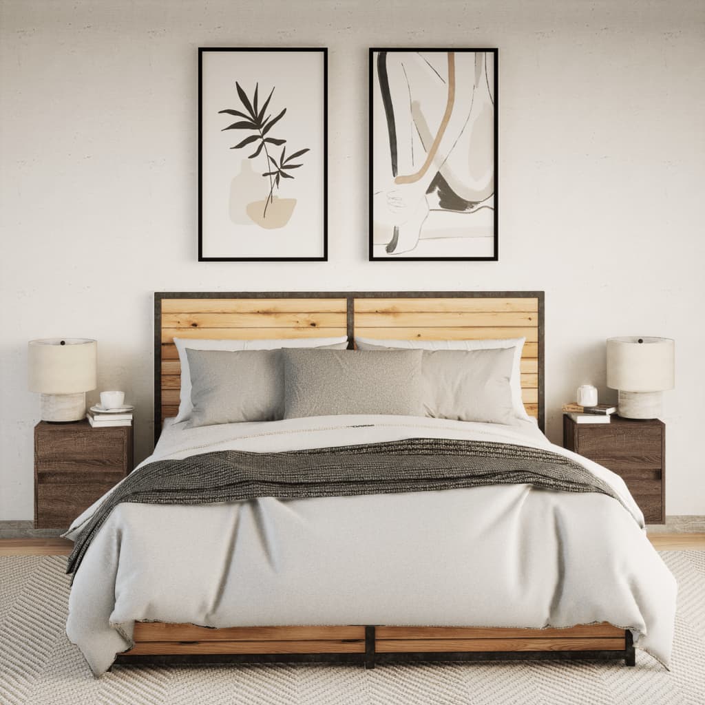 Wall-mounted bedside tables with LED lights 2 pcs. Brown oak look