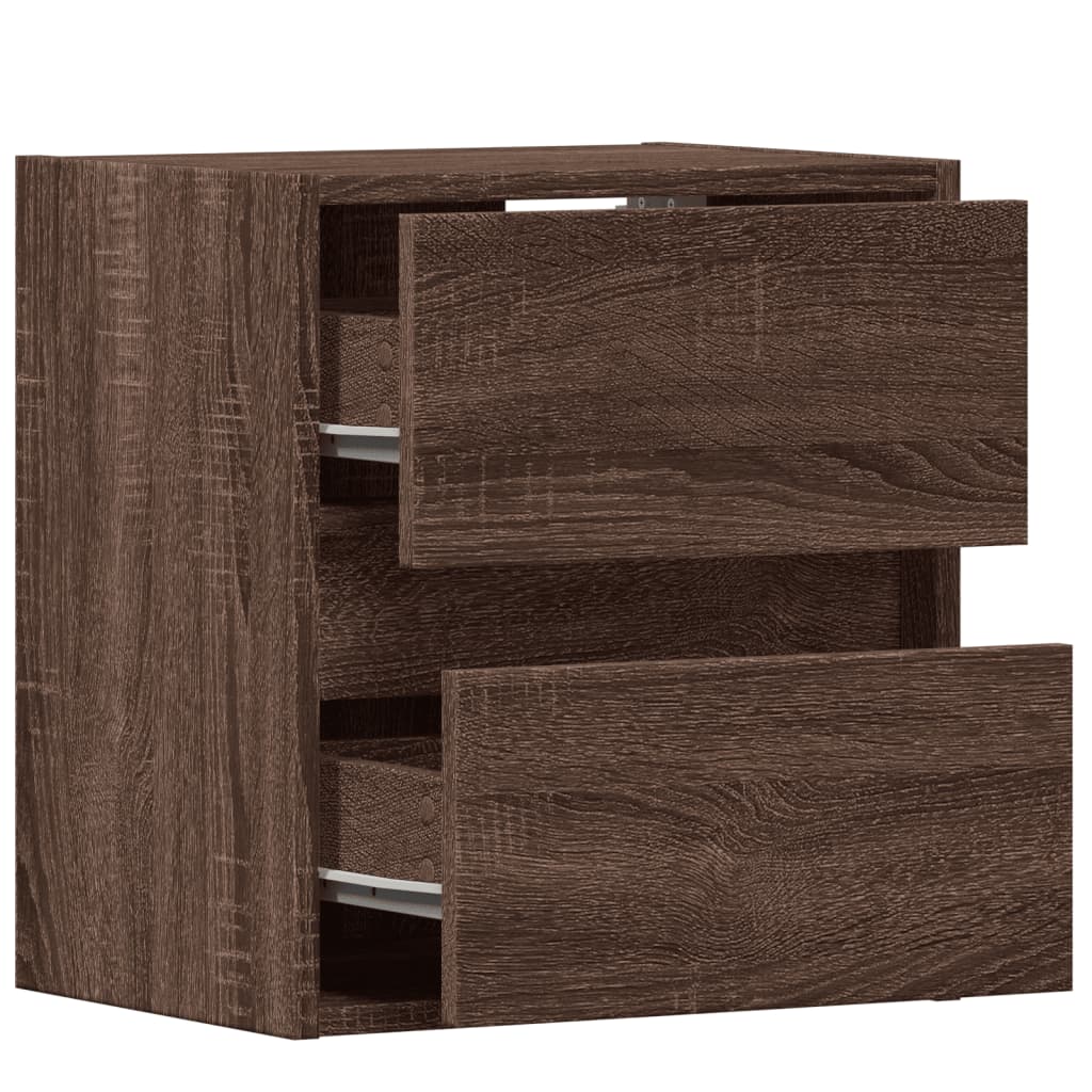 Wall-mounted bedside tables with LED lights 2 pcs. Brown oak look