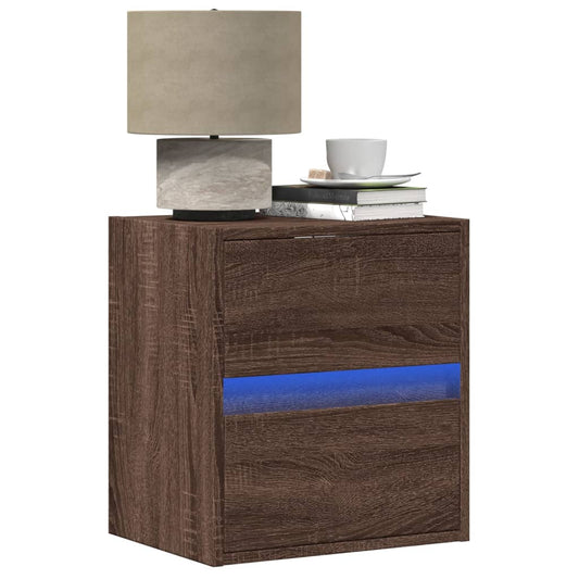 Wall-mounted bedside tables with LED lights 2 pcs. Brown oak look