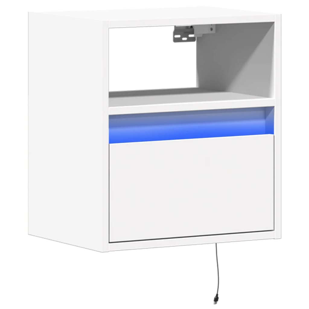 Wall Bedside Table with LED Lights White
