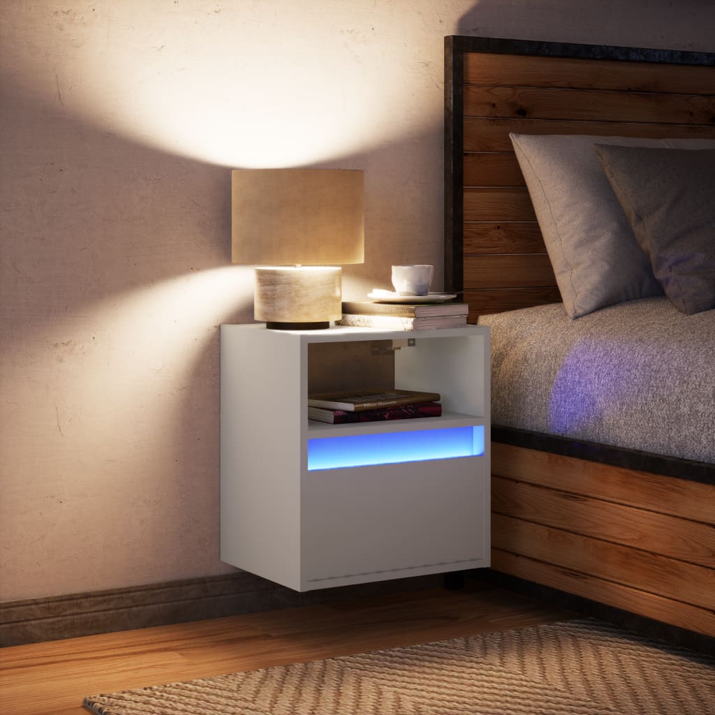 Wall Bedside Table with LED Lights White