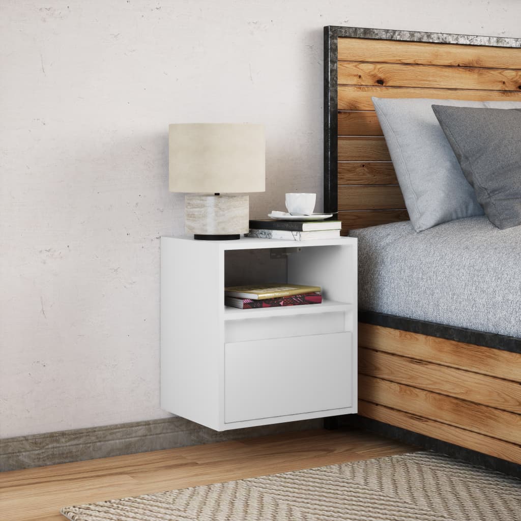 Wall Bedside Table with LED Lights White