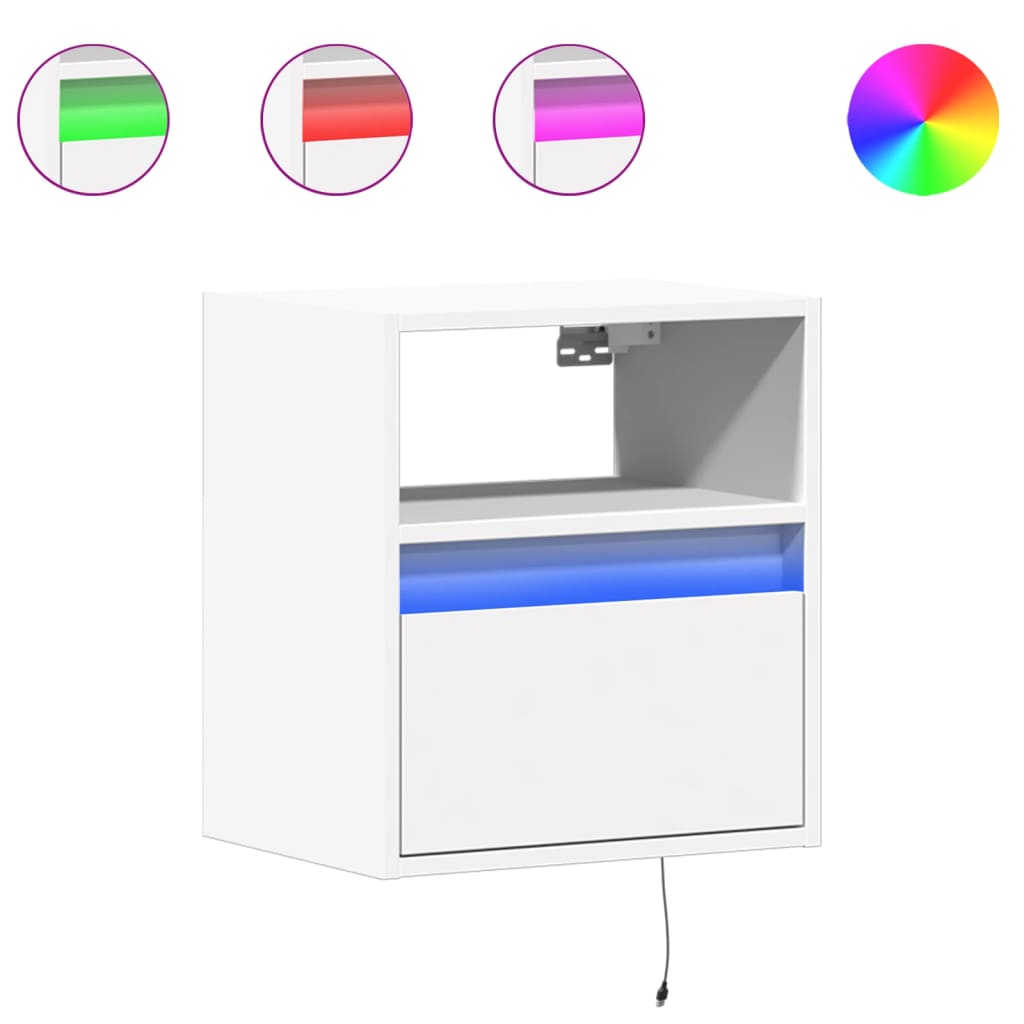 Wall-mounted bedside tables with LED lights 2 pcs. White