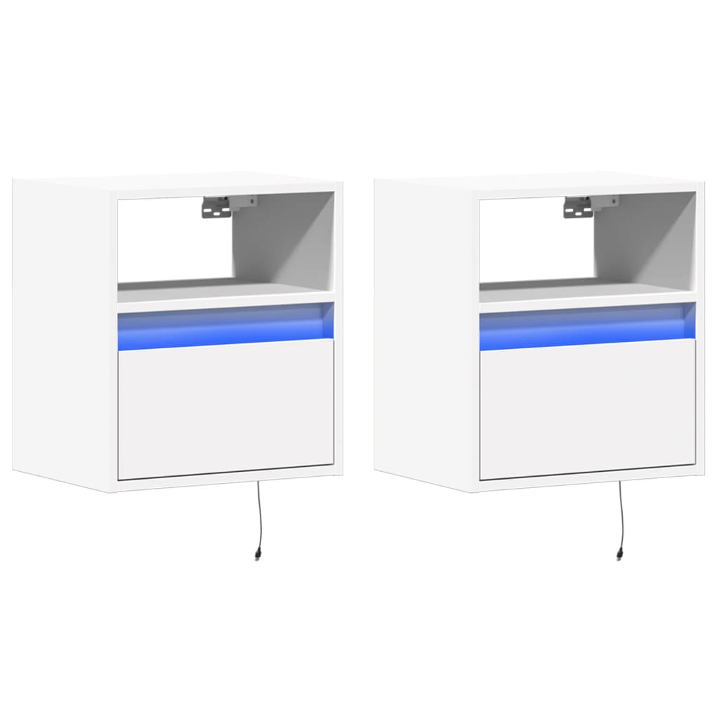 Wall-mounted bedside tables with LED lights 2 pcs. White