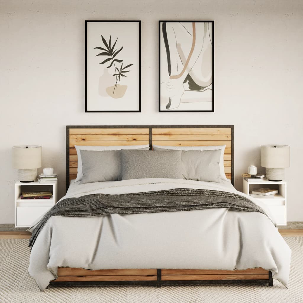 Wall-mounted bedside tables with LED lights 2 pcs. White