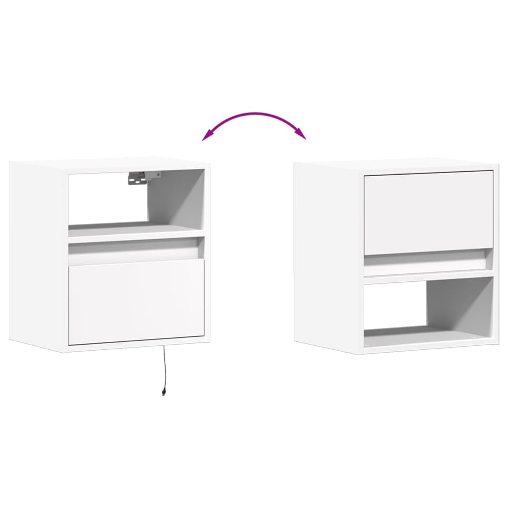 Wall-mounted bedside tables with LED lights 2 pcs. White