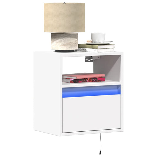 Wall-mounted bedside tables with LED lights 2 pcs. White