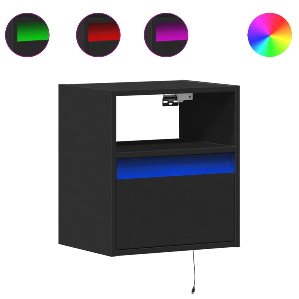Wall-mounted bedside tables with LED lights 2 pcs. Black