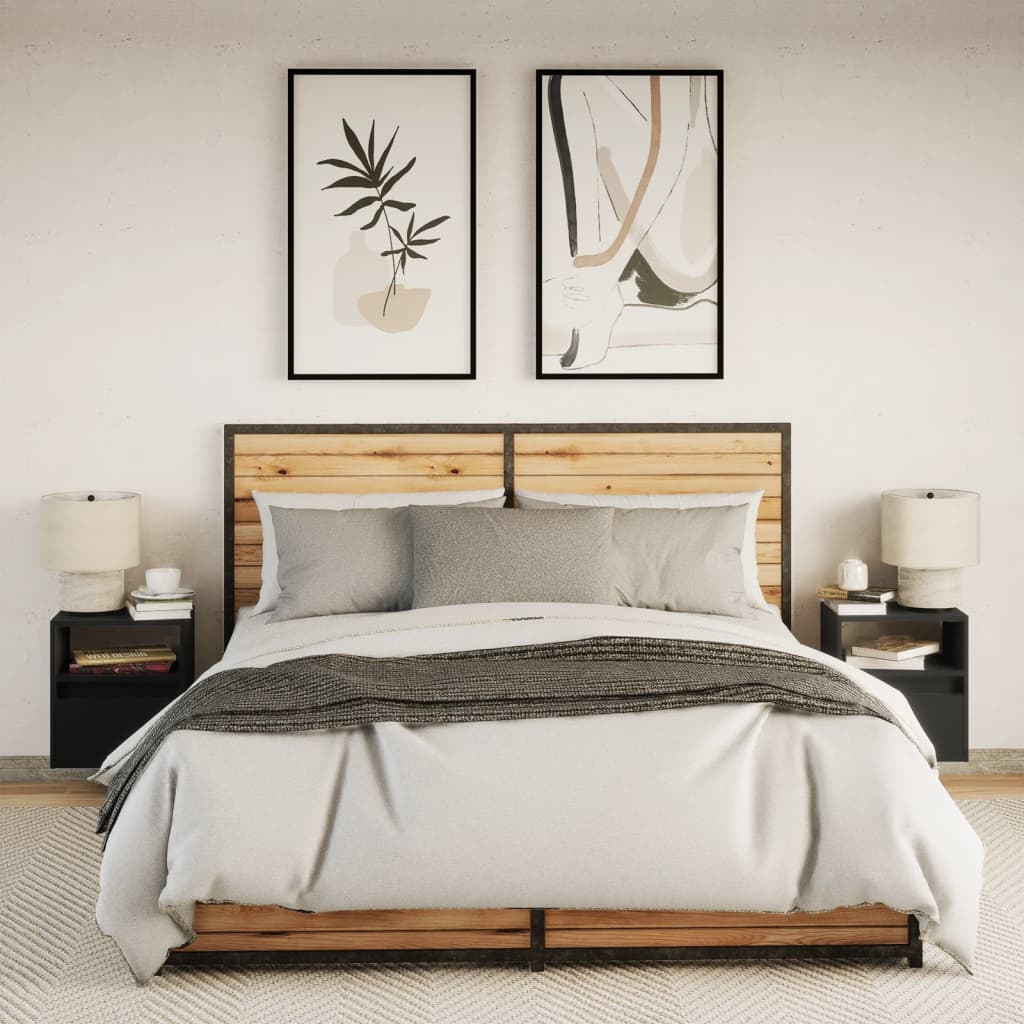 Wall-mounted bedside tables with LED lights 2 pcs. Black
