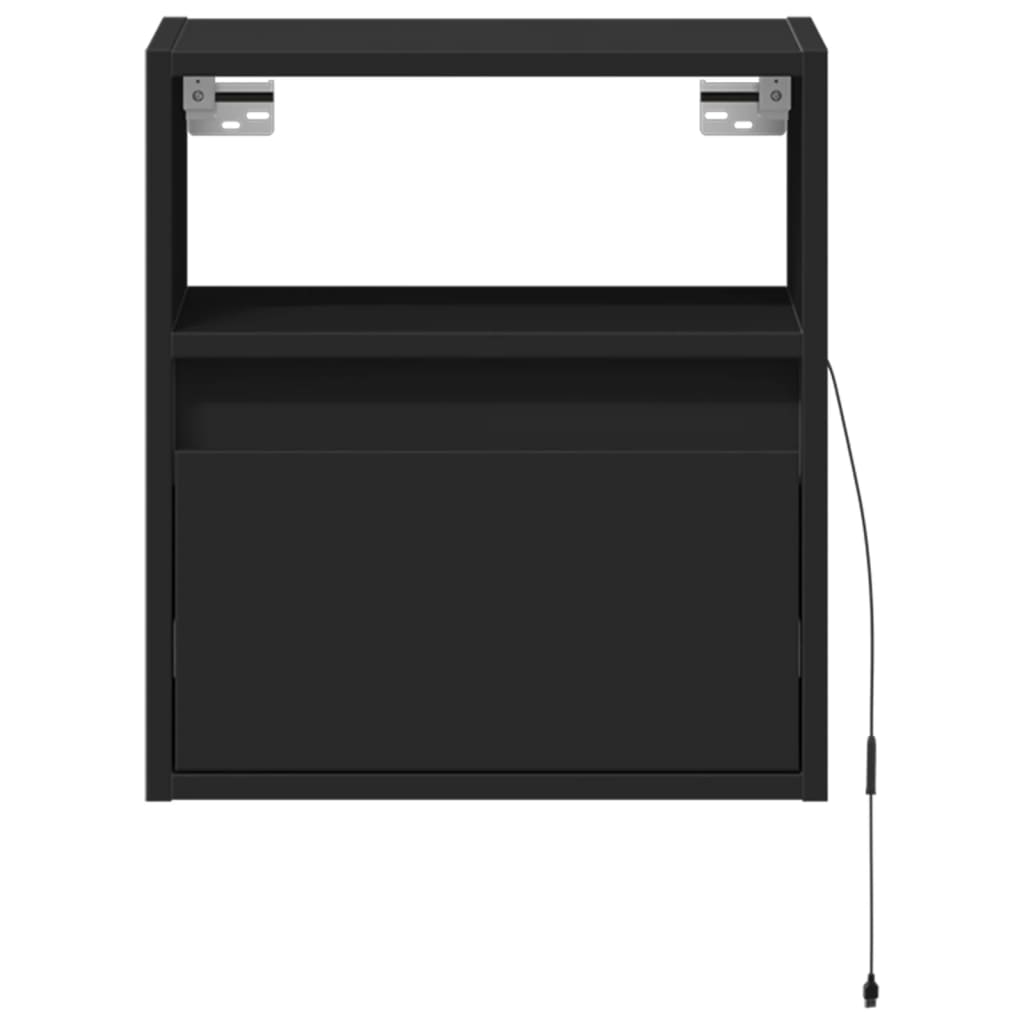 Wall-mounted bedside tables with LED lights 2 pcs. Black