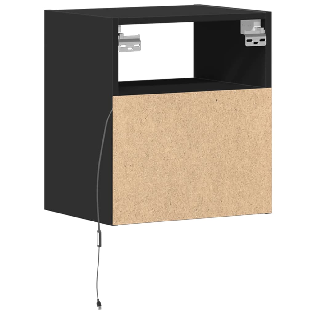 Wall-mounted bedside tables with LED lights 2 pcs. Black