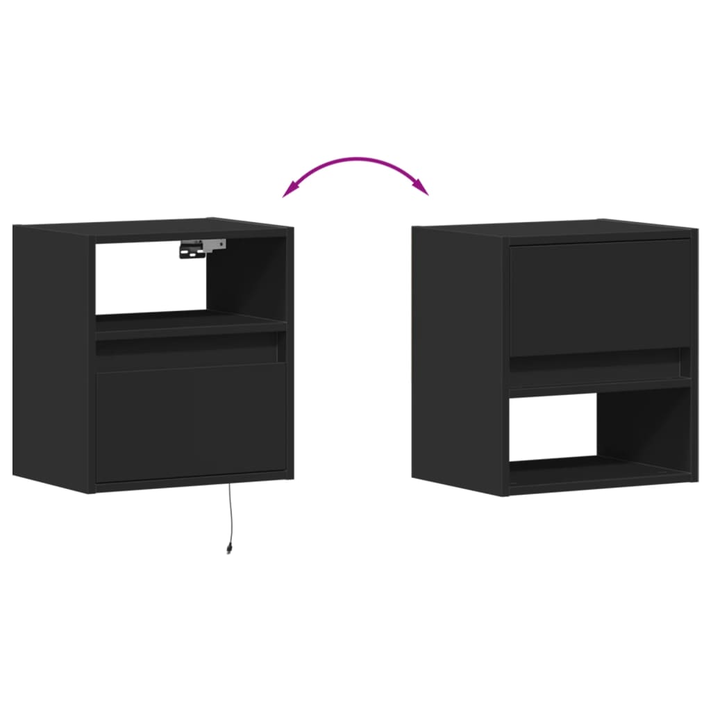 Wall-mounted bedside tables with LED lights 2 pcs. Black