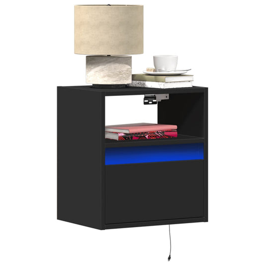 Wall-mounted bedside tables with LED lights 2 pcs. Black