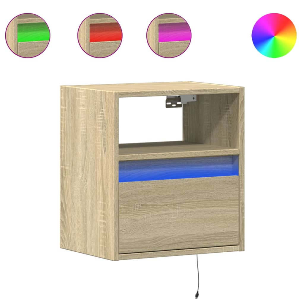 Wall-mounted bedside tables with LED lights 2 pcs. Sonoma oak