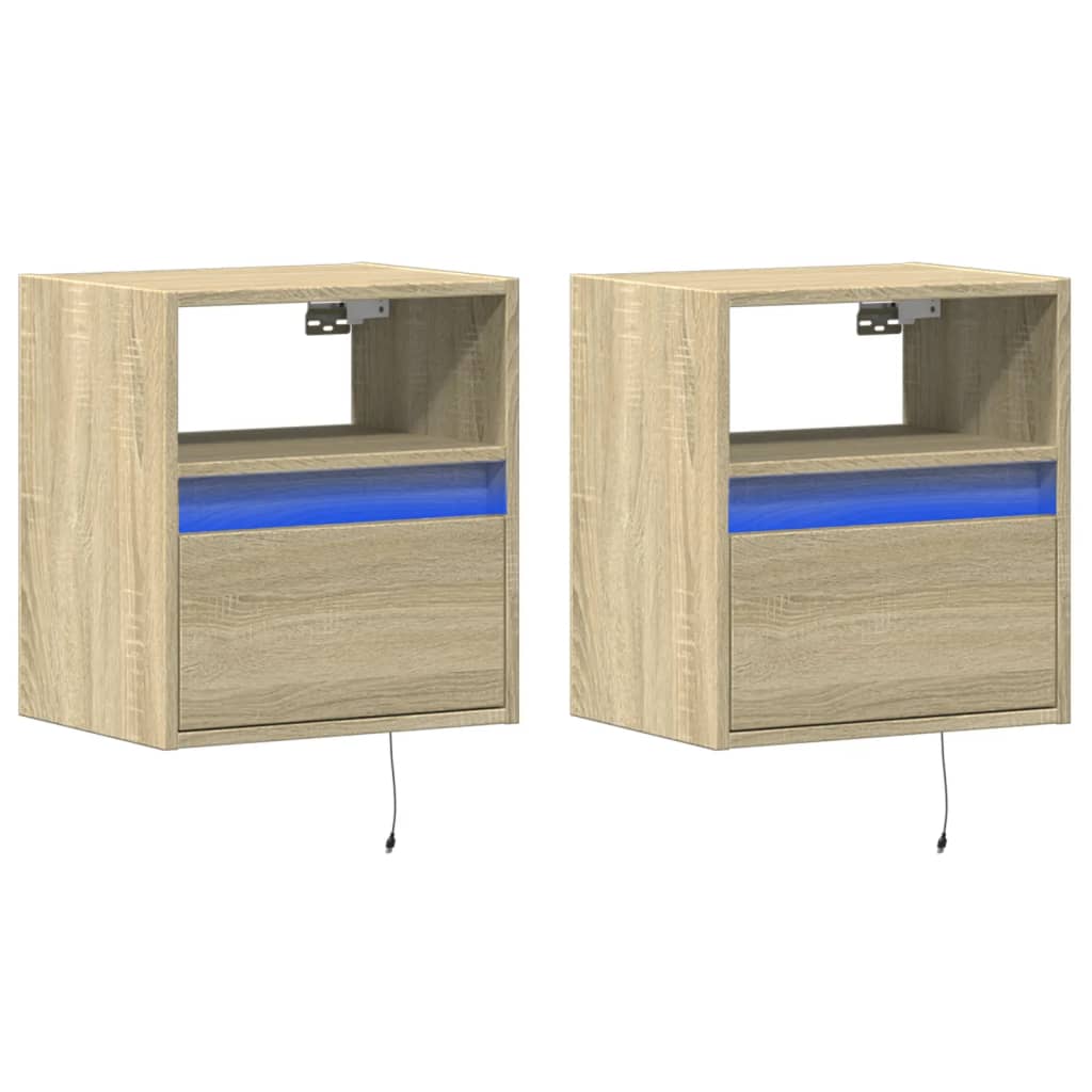 Wall-mounted bedside tables with LED lights 2 pcs. Sonoma oak