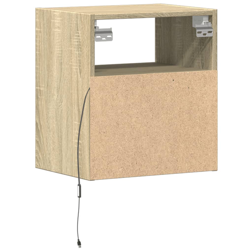 Wall-mounted bedside tables with LED lights 2 pcs. Sonoma oak