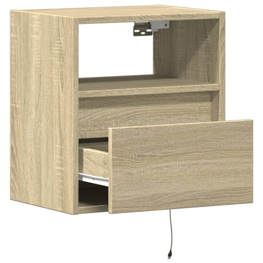 Wall-mounted bedside tables with LED lights 2 pcs. Sonoma oak